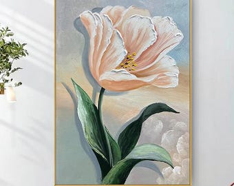 Original Floral Wall Art, Flower Painting on Canvas, Abstract Flower Acrylic Painting, Large Framed Canvas Wall Art