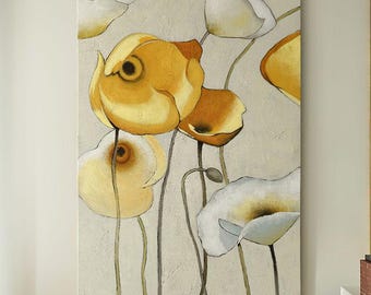 Original Floral Painting on Canvas, Abstract Flower Acrylic Painting, Large Canvas Wall Art