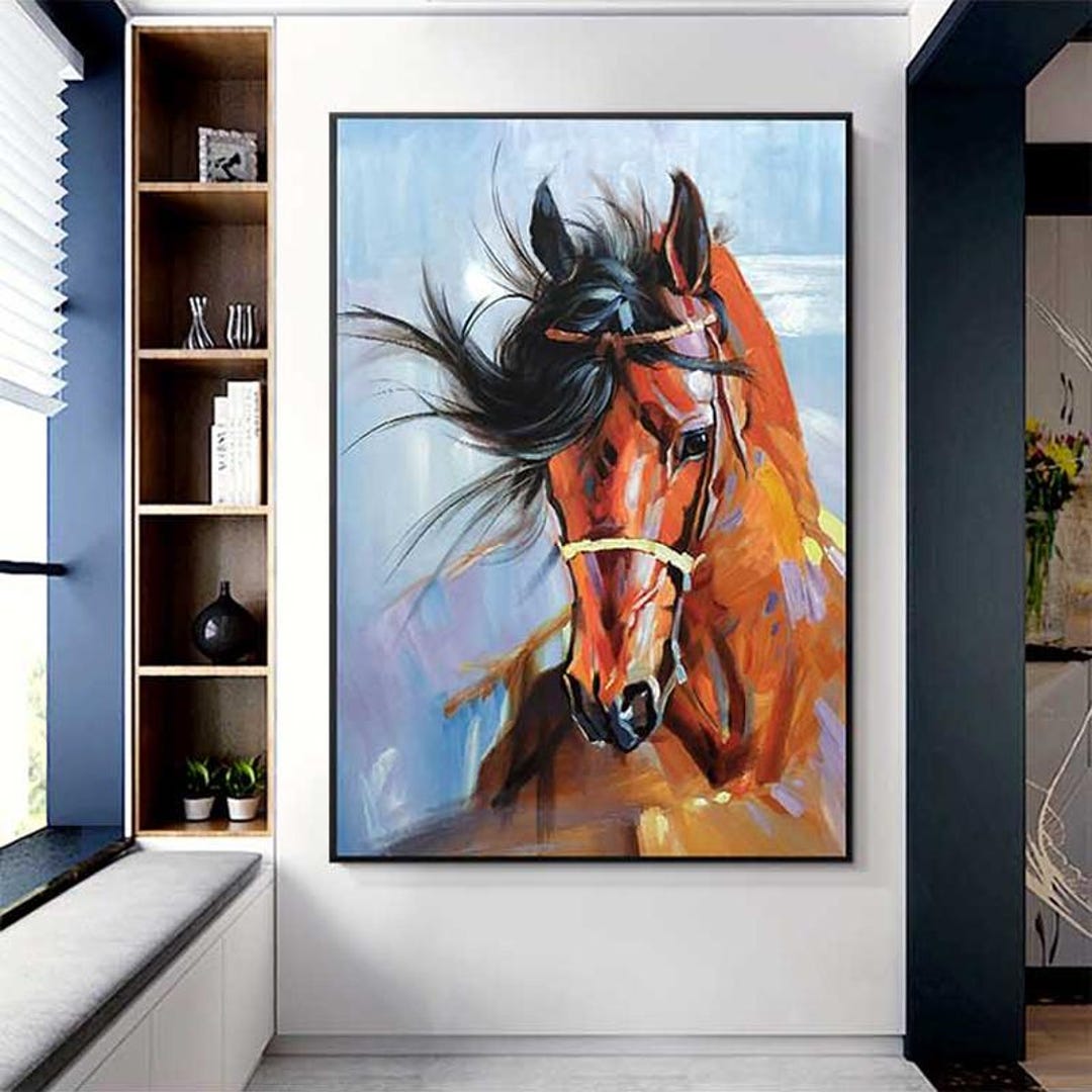 Abstract Horse Oil Painting on Canvas, Large Original Horse Canvas Wall ...