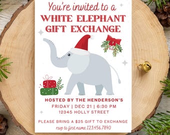 Invitación para fiesta de intercambio de regalos navideños, plantilla editable de Canva (descarga digital/instantánea)