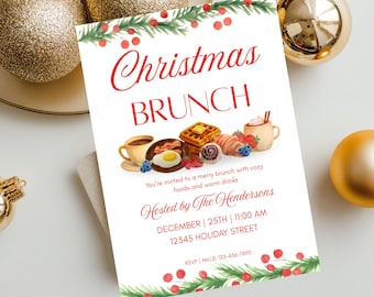 Christmas Brunch Invitation Template, Editable Holiday Party Invite (Digital Download)