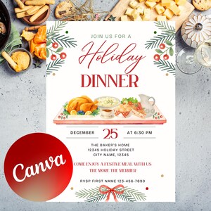 Invito a cena per le feste / Invito modificabile per pranzo di Natale su Canva / Download digitale