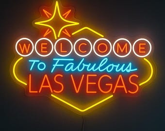 Welcome to Fabulous Las Vegas Neon Sign – Handmade LED Wall Light for Bar, Living Room, or Game Room Decor – Retro Casino Neon Wall Art Gift