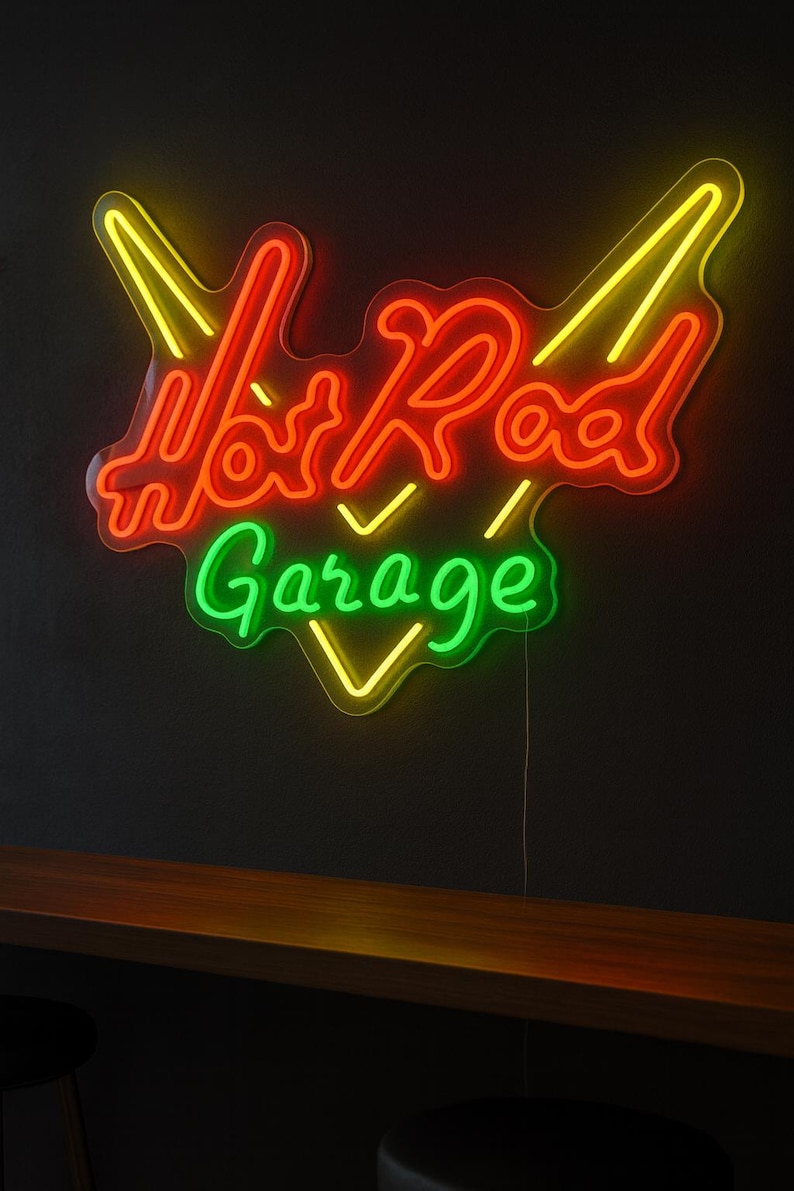 Hot Rod Garage Neon Sign – Custom LED Neon Wall Sign for Auto Garage ...