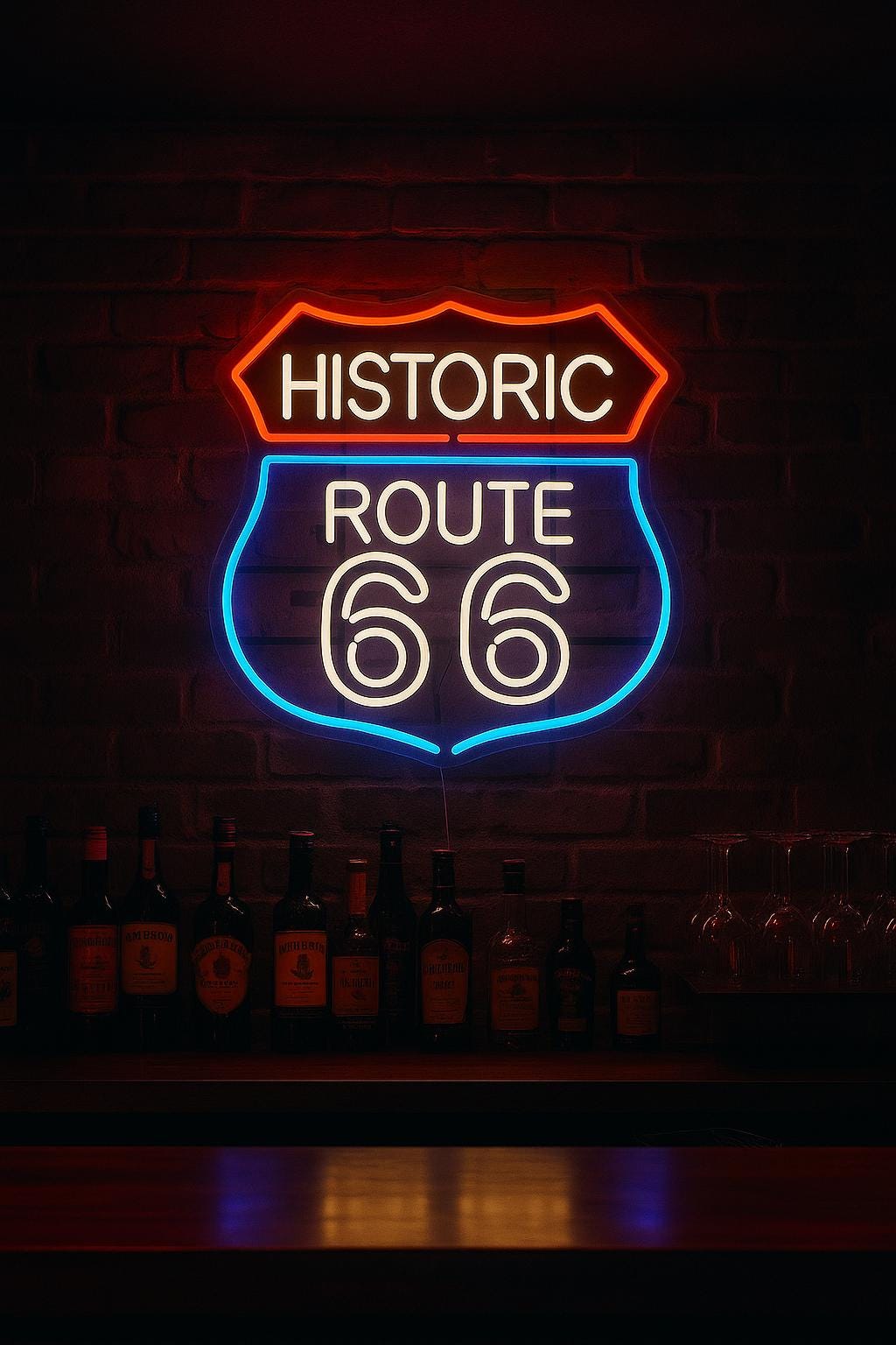 Historic Route 66 Neon Sign – Retro LED Wall Art for Home, Bar