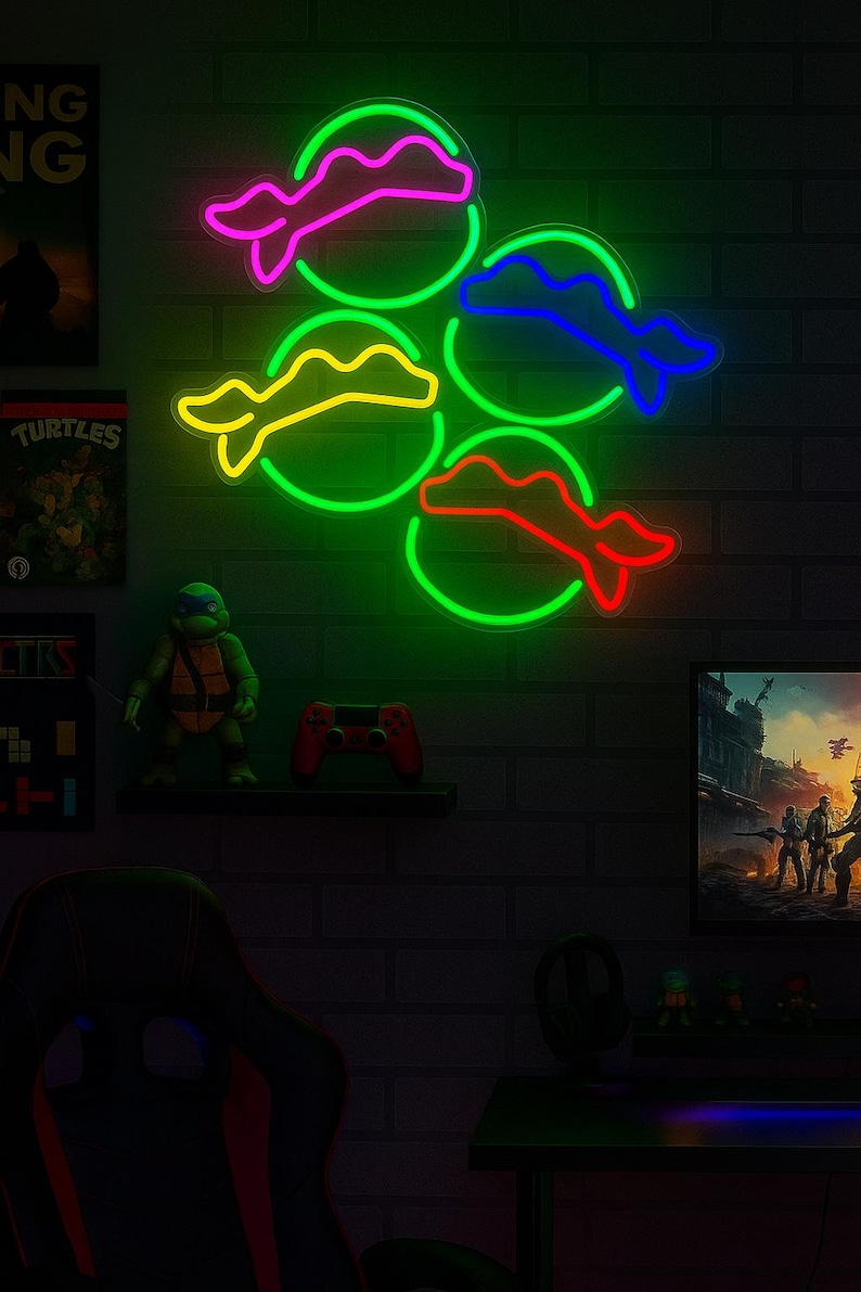 Neon Turtle Sign Teenage Mutant Ninja Turtles Neon Sign – Retro Gamer Wall Light for ...