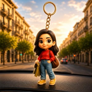Porte-clés photo 3D personnalisé | Figurine personnalisée de dessin animé pour couple, porte-clés