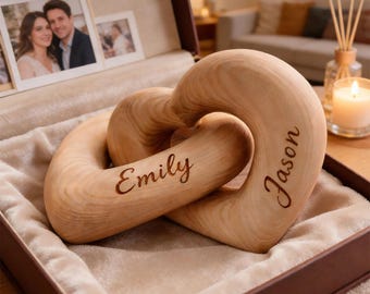 Gepersonaliseerde oneindigheidshartsculptuur, aangepaste houten namen aandenken