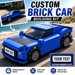 Benutzerdefinierte Foto-Brick-Automodell, personalisierte Auto-Brickfigur, kundenspezifisches Mini-Baustein-Auto, Sportwagen-Replik Geschenk, Auto-Liebhabergeschenk