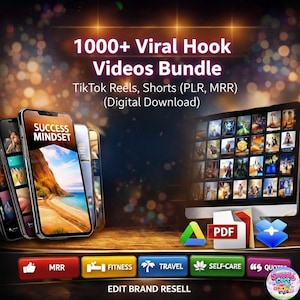 1000+ Viral Hook-videopaket, TikTok-rullar, Shorts (PLR, MRR) (digital nedladdning)