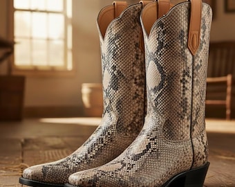 Bottes Rétro Femmes En Cuir Plat À Lacets Imprimé Serpentine - Marron