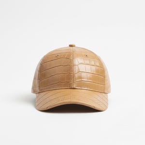 Crocodile Embossed Leather Baseball Cap, Luxury Gator Print Adjustable Hat