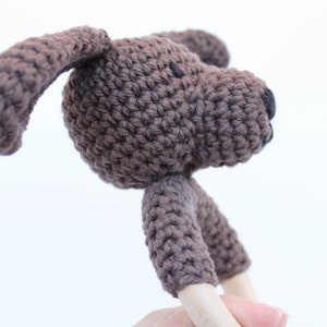 Brown Crochet Puppy Teething Ring / Wood Teether Toy image 2