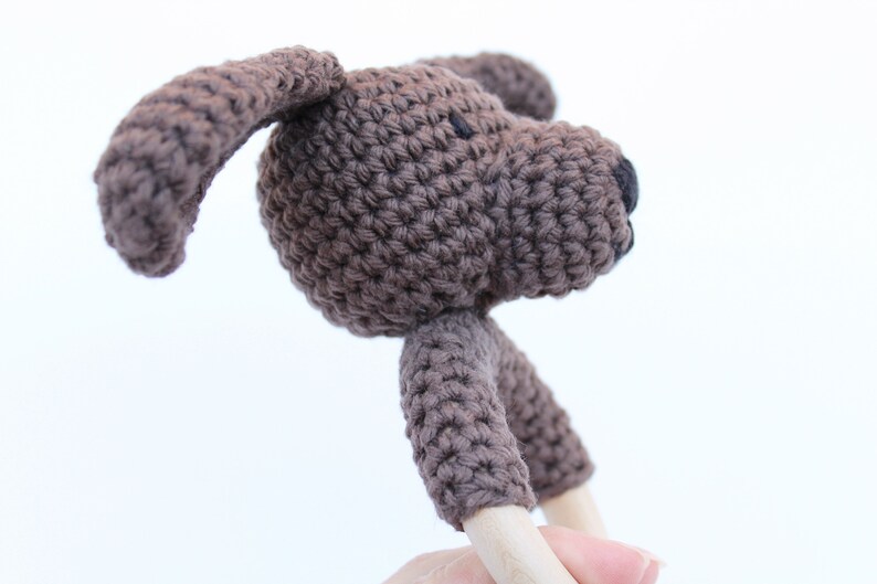 Brown Crochet Puppy Teething Ring / Wood Teether Toy image 2