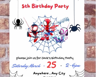 Spidey Friends Birthday Invitation: Superhero Party, Canva Template (Digital Download)