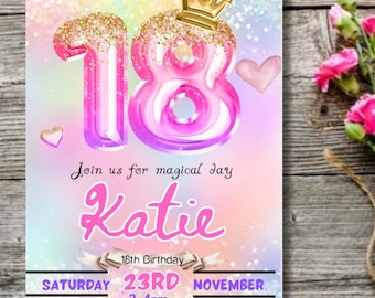 Birthday 18th Party Invitation Template: Digital Download, Canva Editable