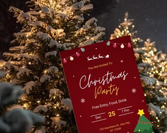 Christmas party invitation: Animated digital download, Canva Editable
