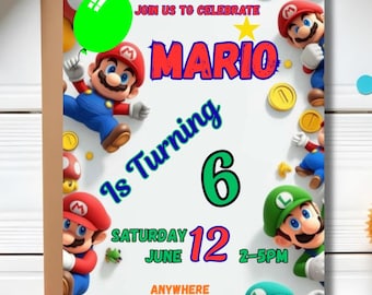 Mario Bros Birthday Party Invitation Template: Gaming Invite, Digital Download, Canva Editable