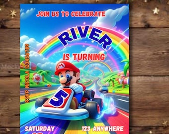 Super Mario Kart Birthday party invitation Template: Gaming Invite, Digital Download, Canva Editable