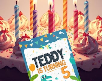 Birthday party kids Dinosaur invitation, video digital download canva editable