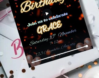 Birthday party 21st Invitation video mp4 Digital Download Canva Editable