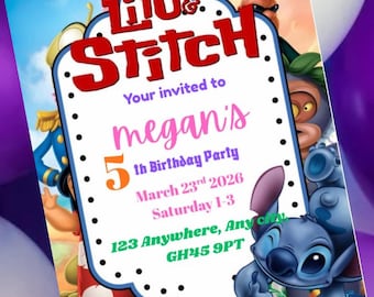 Stitch Birthday Party Invitation Template Digital Download, canva Editable