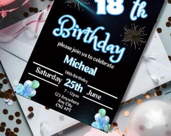 Birthday party 18th 21st 30th Invitation: Video, Digital Download Canva Editable