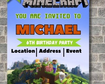 Minecraft Birthday Invitation Template: Gamer Party Card, Editable Canva, Game Theme, Printable Kids Invite, Instant Download