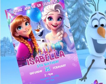 Frozen Birthday Party Invitation Template, Digital Download Canva Editable