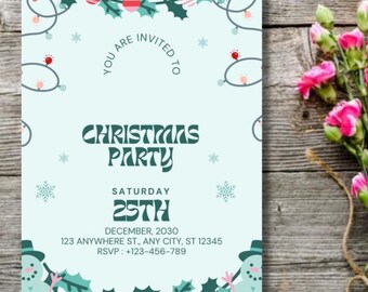 Christmas Party Invitation Animated Template: Digital Download, Canva Editable.