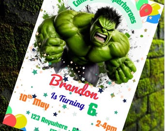 Hulk Birthday party Invitation: Super Hero, Template Canva Editable (Digital Download)