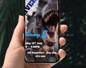 Dinosaur Birthday party Invitation: Video MP4 Digital Download With Sound, T-Rex, Canva Editable