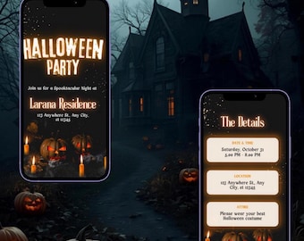 Halloween Party video invitation template canva editable