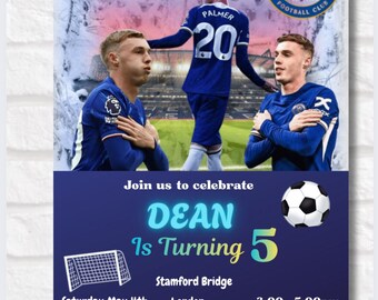 Chelsea Football Birthday Party Invitation Template Cole Palmer Canva Editable Digital Download