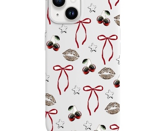 Black White Launch Phone Case Cherry Bow Leopard Disco  Design 2