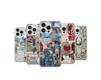 Cancer Zodiac iPhone Case, Dark Blue Astrology Collage