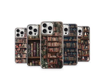 Bookish Cat Phone Case: Cozy Library Bookshelf Art
