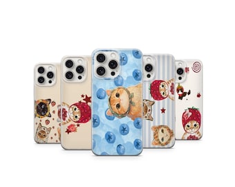 Strawberry Cat Phone Case Kawaii Kitten Art Cozy Cottagecore  Cover