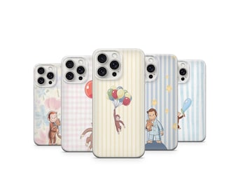 Curious George Phone Case: Pastel Balloon Monkey Cartoon Art Design