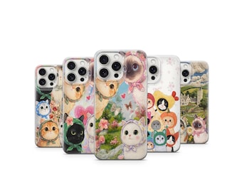 Cottagecore Cat Phone Case Pastoral Landscape Art Cozy  Kitten Cover