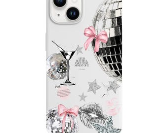 Disco Ball Phone Case with Pink Bow Glam Party Launch Cover  Quote iPhone Case Chic Fashion Design