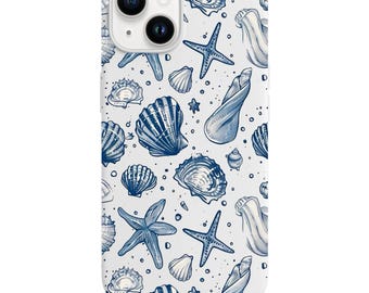 Ocean Shell Phone Case Minimal Starfish Seashell Pattern Design Black White Launch Cover  1