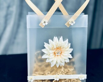 Champagne Cream Floral Gift Bag |Elegant Handmade BloomBox by Anita. Reusable Luxury Gift Packaging