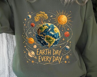 Sudadera del Día de la Tierra para todos los días, sudadera retro del Día de la Tierra, sudadera ecológica del planeta Tierra cósmico, suéter espacial para salvar nuestro planeta