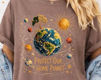 Camiseta del Día de la Tierra: Protejamos nuestro planeta, Camiseta del Planeta Tierra Cósmico, Camiseta ecológica, Camiseta para salvar nuestro planeta, Camiseta con temática espacial, Colores cómodos