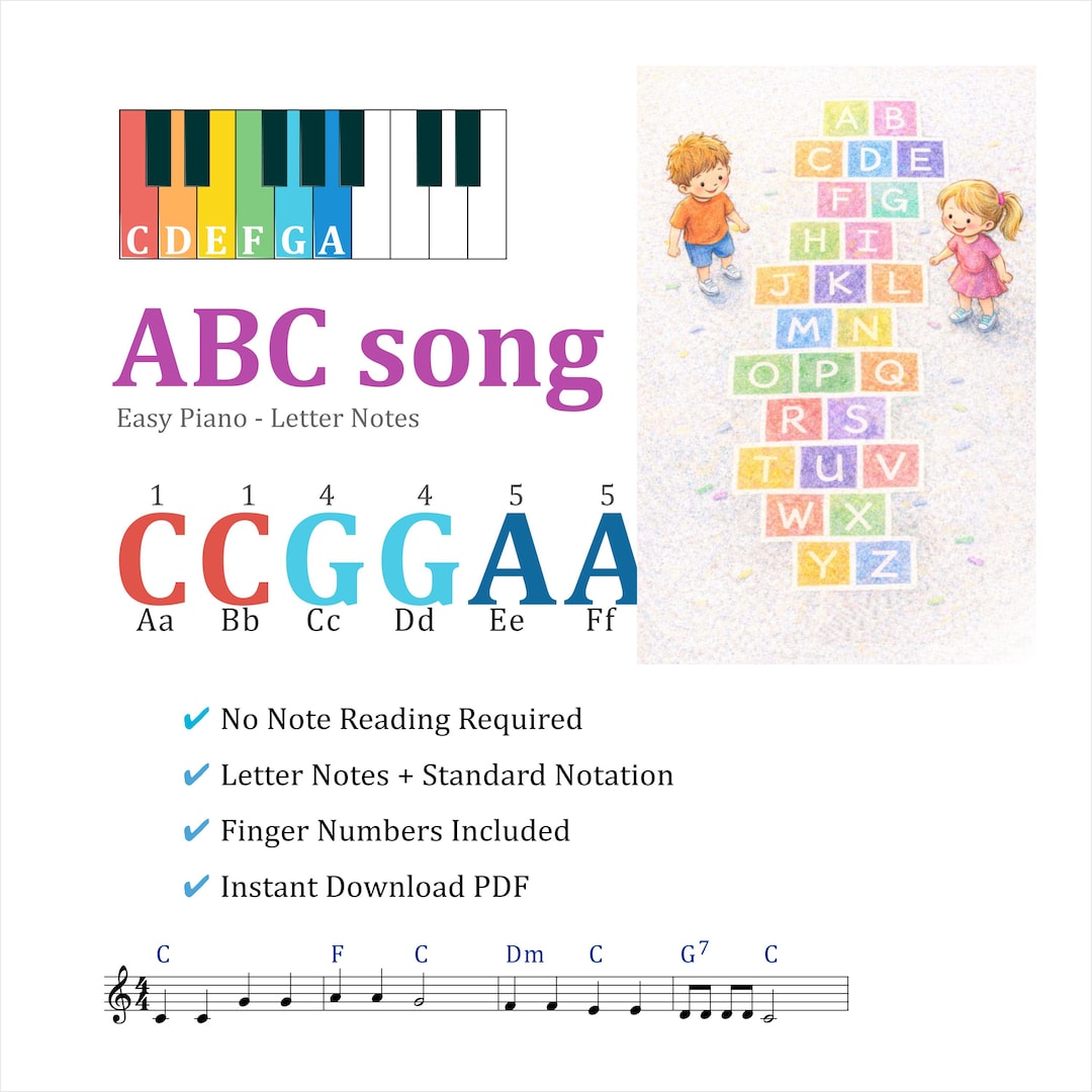 ABC Song Piano Notes Digital, Alphabet Song Piano Notes Pdf, ABC Piano ...