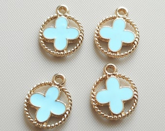 6pcs gold tone enamel clover charm-pick black or white color