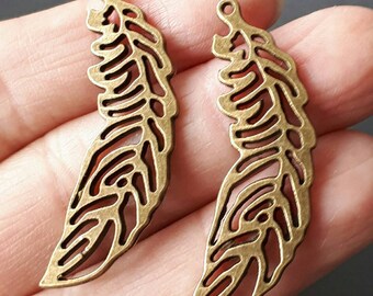 BULK 20 Feather Charms Antique Silver 13X39mm CM0829S Wholesale Filigree Feather pendant beads
