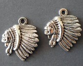 4pcs-Native American charm-Antique silver tone Indian Hero charm