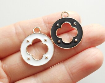 6pcs gold tone enamel clover charm-pick black or white color